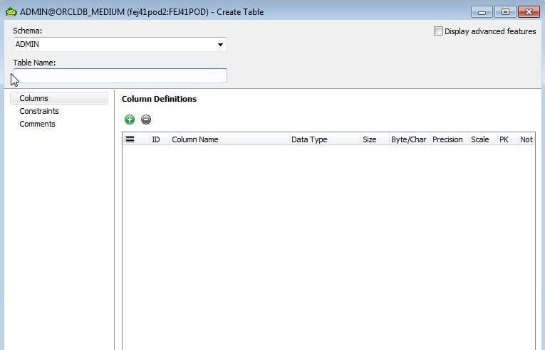 Figure 29. Create Table wizard