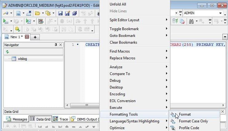 Figure 1. Formatting Tools>Format.”></span></p>
<p><em><span>Figure 1. Formatting Tools>Format </span></em></p>
<p> </p>
<p><span><span>The SQL statement gets formatted. To run a SQL statement several options are available. The first option is to select<strong>Execute/Compile Statement</strong> (Figure 2), which is suitable if only a single statement is to be run.</span></span></p>
<p><span><span><img decoding=