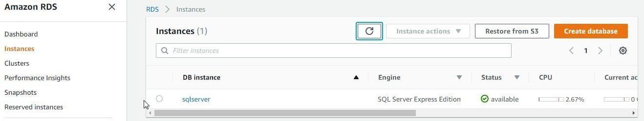 Figure 1. SQL Server Express Edition RDS Instance