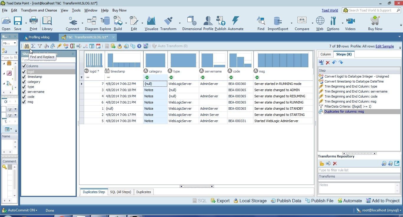 Figure 10. Selecting Find and Replace from the toolbar