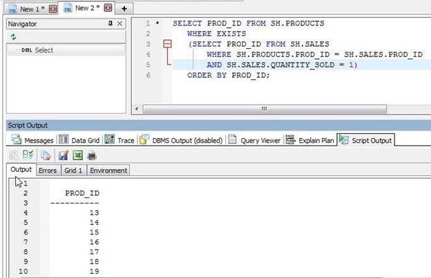 Figure 13. Semijoin example – Using Toad to Query Multiple Tables
