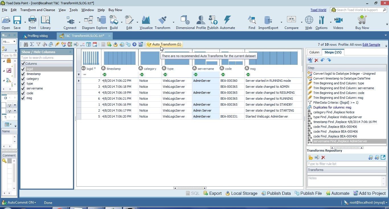 Figure 15. Auto Transform lists one suggestion