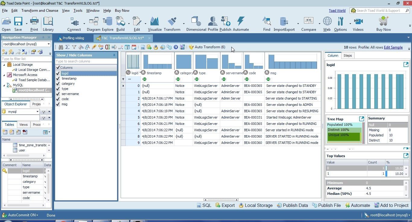 Figure 15. Transformation Options in the Toolbar