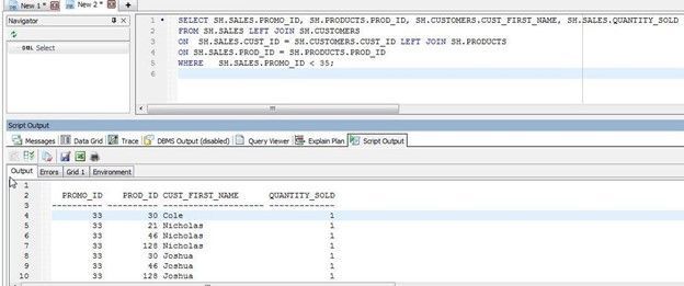 Figure 16. Three table left join– Using Toad to Query Multiple Tables