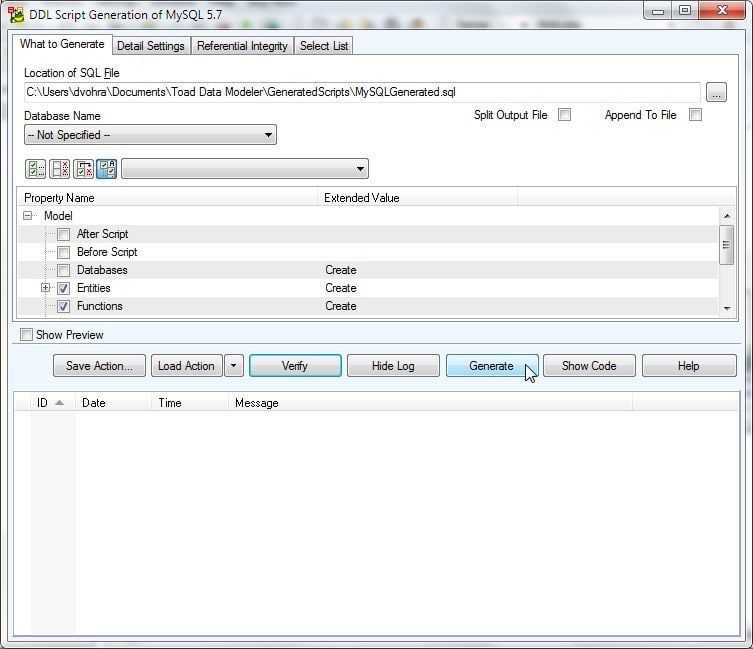 Figure 20. DDL Script Generation of MySQL 5.7-Generate