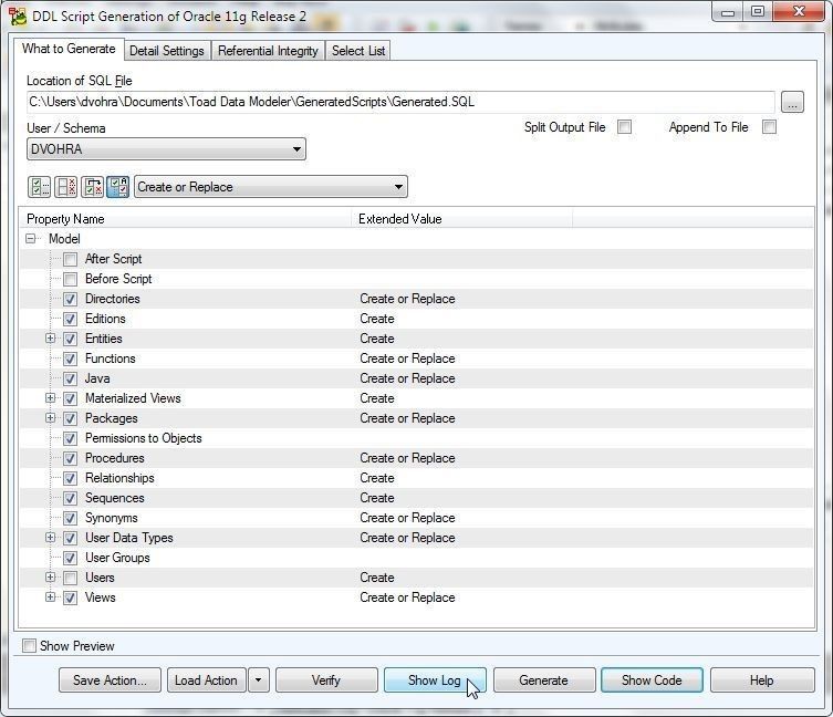 Figure 21. Clicking on Show Log