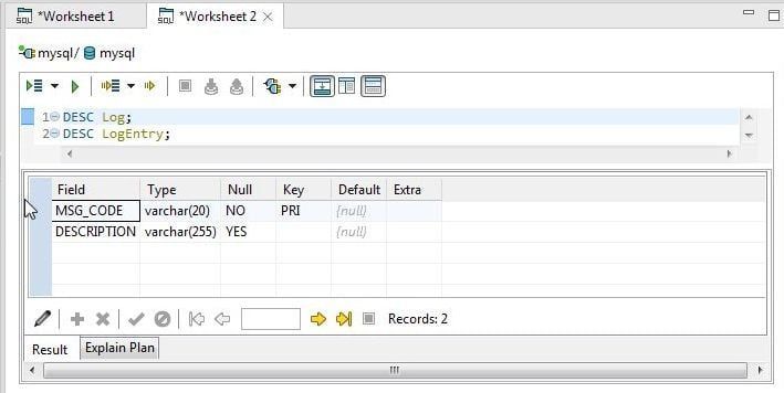 Figure 24. Table Description for Log Table