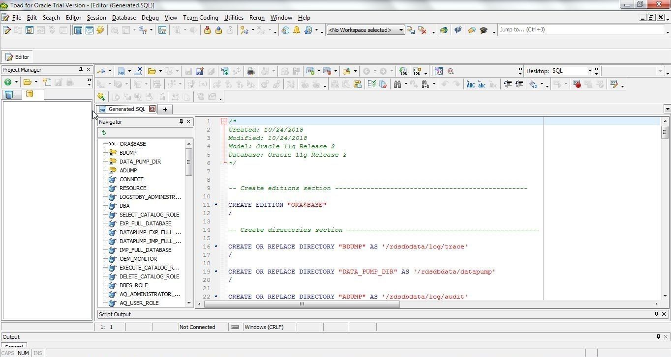 Figure 25. Generated SQL in Toad for Oracle