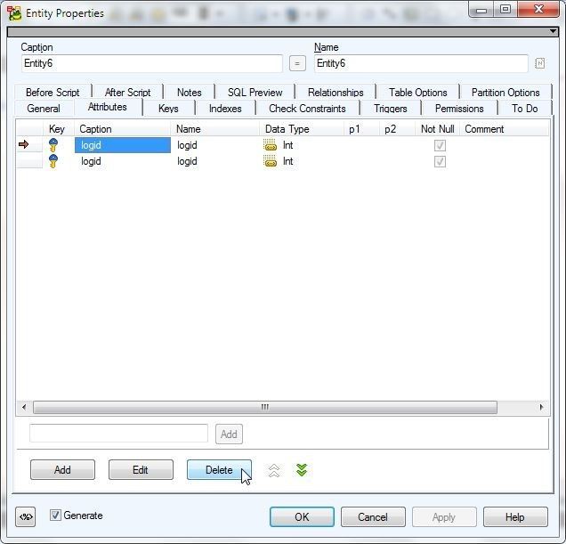 Figure 30. Deleting a PFK Attribute