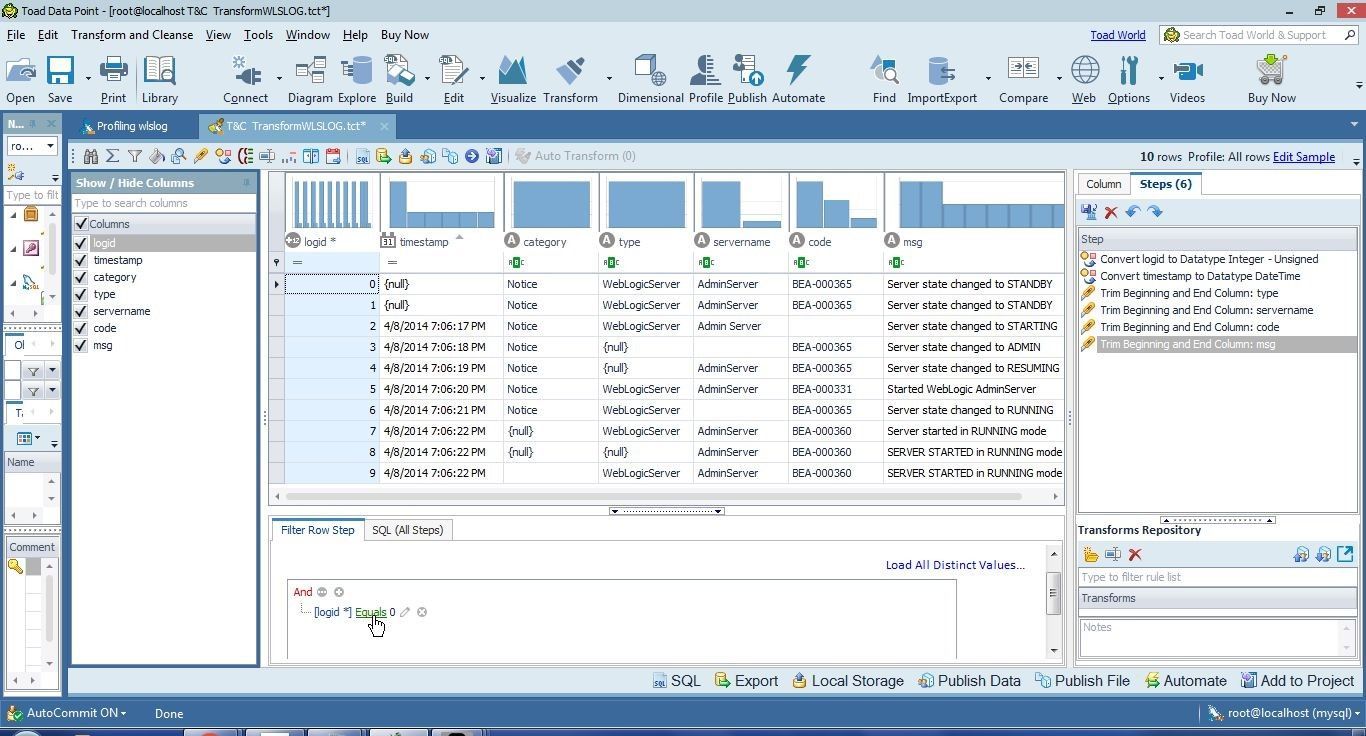 Figure 31. Clicking on the logid equals link