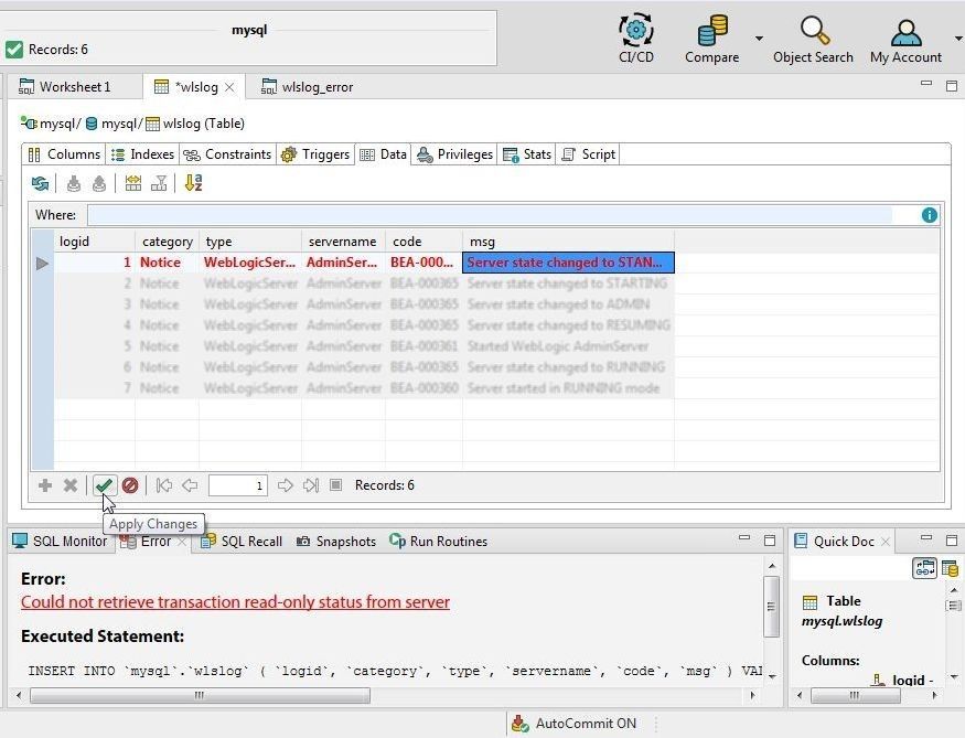 Figure 33. Clicking on Apply Changes