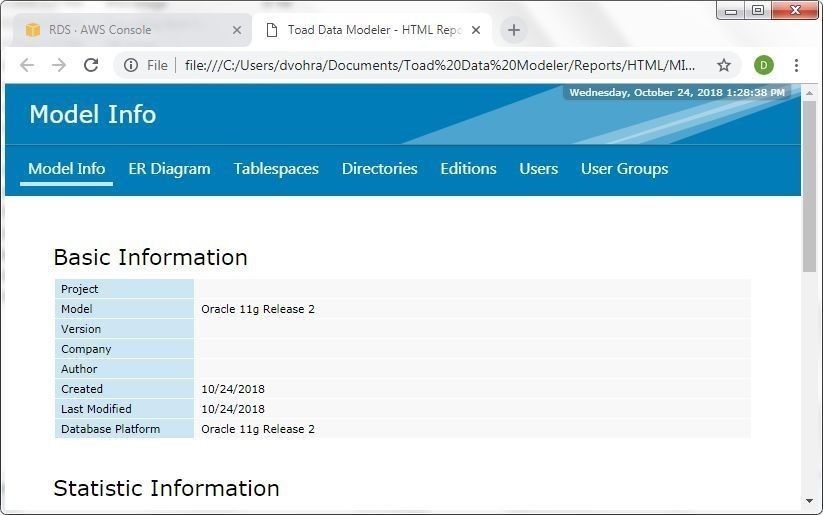 Figure 40. HTML Report shows model info