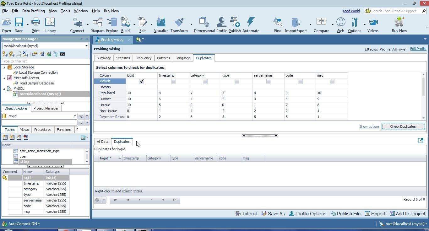 Figure 42. No Duplicates in logid Column