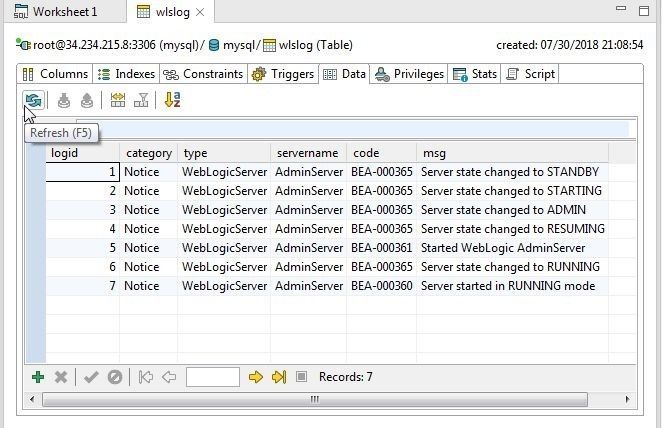 Figure 43. Clicking on the Refresh icon to show the imported data