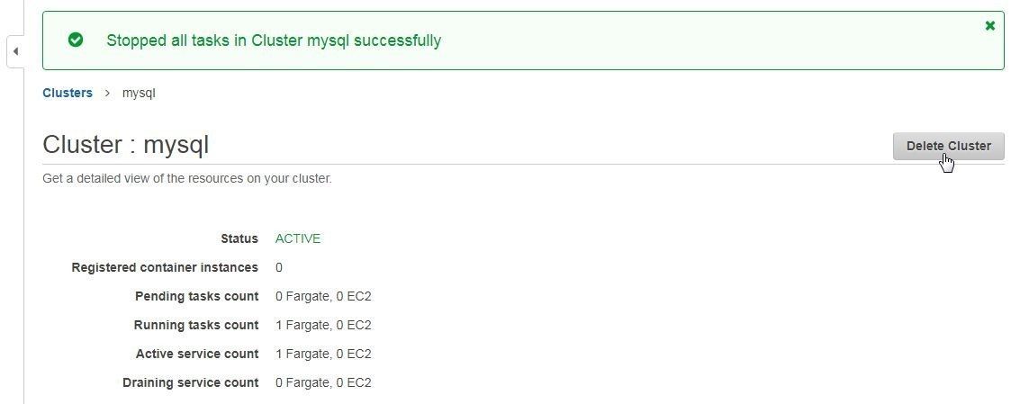Figure 48. Clicking on the Delete Cluster button