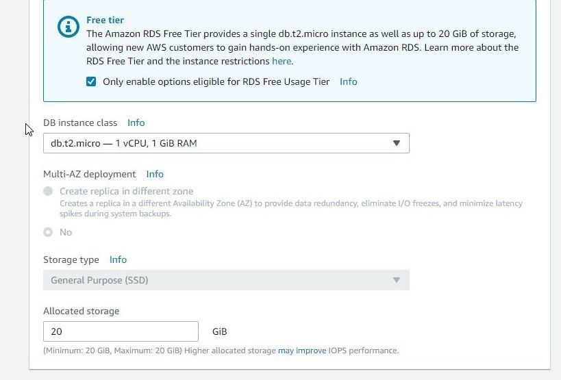 Figure 5. Selecting DB instance class