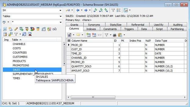 Figure 6. SH.SALES table – Using Toad to Query Multiple Tables