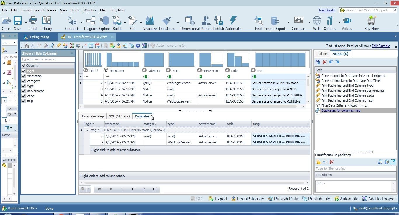 Figure 7. the Duplicates Tab
