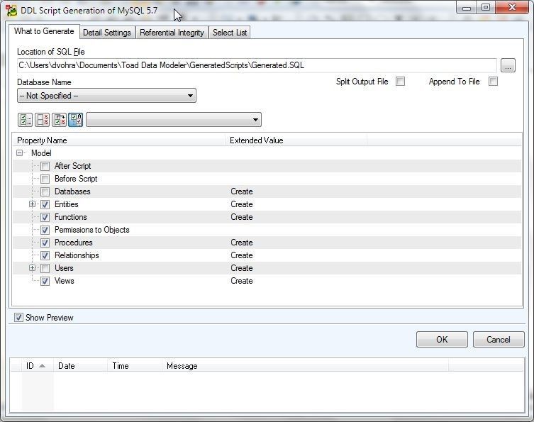 Figure 8. DDL Script Generation