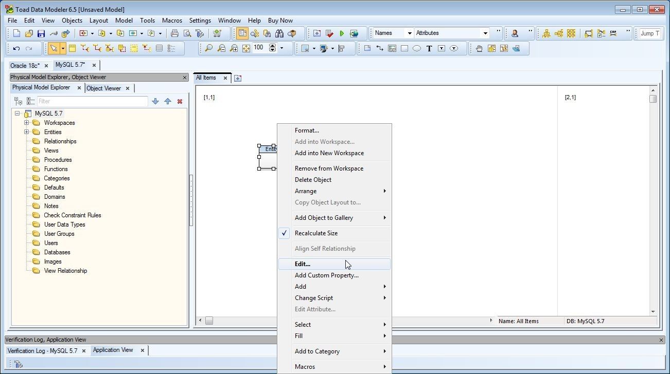 Figure 9.  Right-click in the Entity1 header and select Edit…