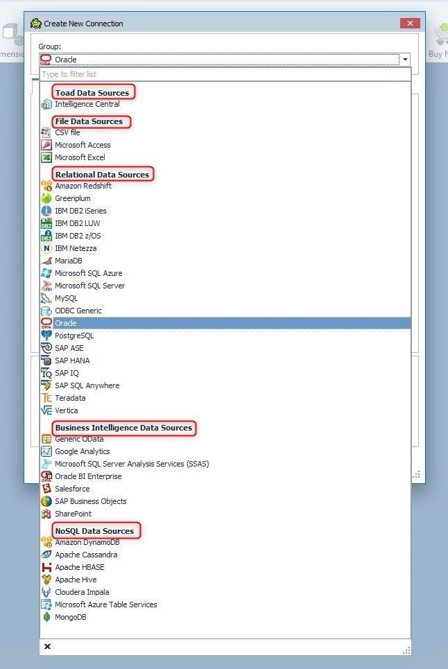 Connectivity to data sources in Toad Data Point