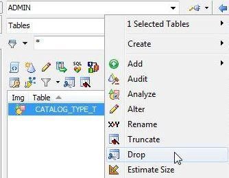 CATALOG_TYPE_T>Drop”></p>
<p><em>Figure 11. CATALOG_TYPE_T>Drop</em></p>
<p>Click on <strong>OK</strong> in the <strong>Confirm Drop Table</strong> dialog.</p>
<p>The object table gets dropped as indicated by no table listed in the Schema Browser. Run the ALTER TYPE statement with the COMPILE option again.</p>
<p>The object type gets altered as indicated by the message in the <strong>Output</strong> tab.</p>
<p>The attributes and methods in the altered object type CATALOG_TYPE are listed in the Schema Browser in the <strong>Attributes & Methods</strong> tab (Figure 12).</p>
<p><img decoding=