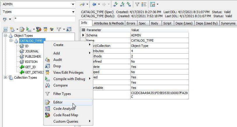 ALTER_TYPE>Editor”></p>
<p><em>Figure 4. ALTER_TYPE>Editor</em></p>
<p>In the get_details procedure add the edition attribute in the DBMS_OUTPUT.PUT_LINE statement as shown in Figure 5. Click on <strong>Execute Script</strong> to run the modified script.</p>
<p><img decoding=