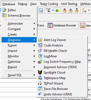 Diagnose --> Alert Log Viewer”></p>
<p><em>Diagnose –> Alert Log Viewer</em></p>
<p>The product allows you to easily view any database alert log. Monitoring this alert long allows the DBA to stay on top of any potential database problem, thus greatly improving database stability. The DB Health Check also monitors the alert log and can report on new activity.</p>
<p> </p>
<h2>Maintain database health and stability</h2>
<p>Toad for Oracle Professional DB Admin Subscription edition has a 120-point Database Health Check. This feature can be run across any number of databases and can also send alerts for any problem found. I have written a separate blog post on this entire topic.</p>
<p><img decoding=