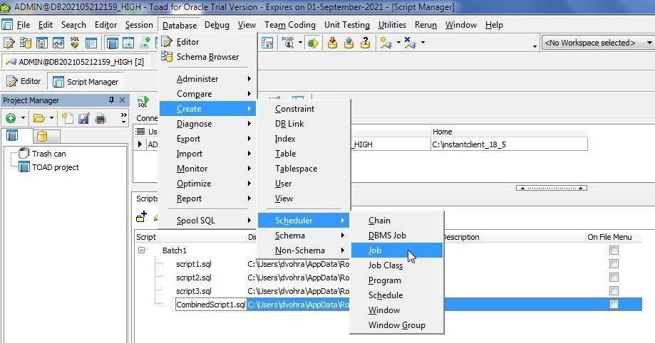 Database>Create>Scheduler>Job” width=”919″ loading=”lazy” style=”width: 919px;” sizes=”(max-width: 919px) 100vw, 919px”></span></p>
<p ><em><span >Figure 19 Database>Create>Scheduler>Job</span></em></p>
<p ><span >The <strong>Create Scheduler Job</strong> (Figure 20) window will open. In General settings select the </span><span >DEFAULT_JOB_CLASS</span><span >. Select events to raise with the button for <strong>Raise Events</strong>.</span></p>
<p ><span ><img decoding=