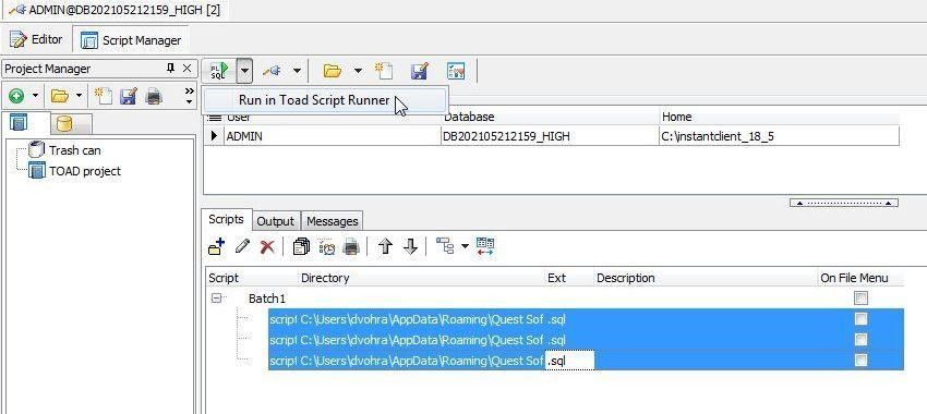 Run in Toad Script Runner