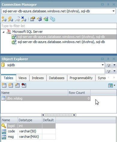 Figure 41. The new table wlslog in sqldb