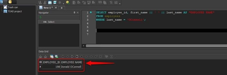 Figure 2: Example of using column aliases with white space
