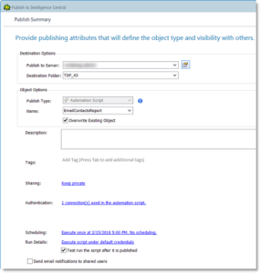 Publish Toad Data Point Automation Scripts to Intelligence Central