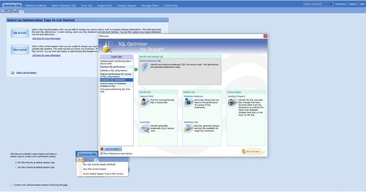 Figure 1. Welcome Window in SQL Optimizer