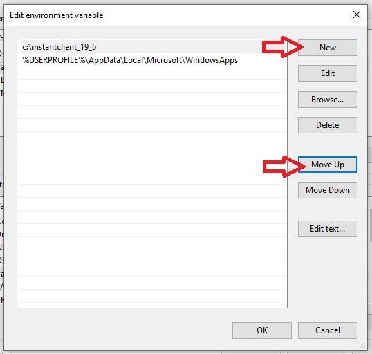 Click on New, then move the entry to the top of the list by clicking on “Move Up”.