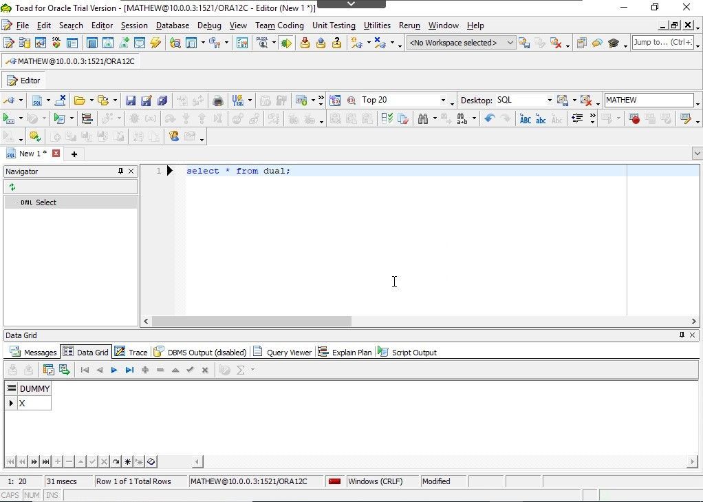 Run select * from dual as a test.