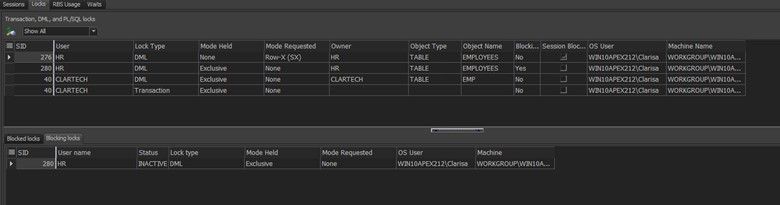 Figure 9: Session Browser – Locks Tab / Blocking locks