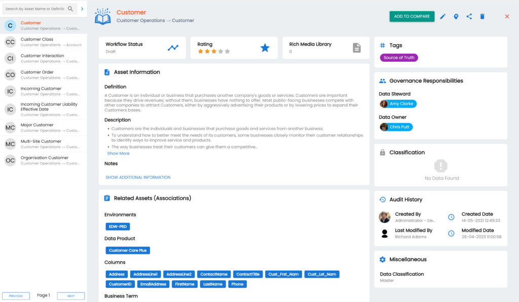 Business glossary in erwin Data Intelligence